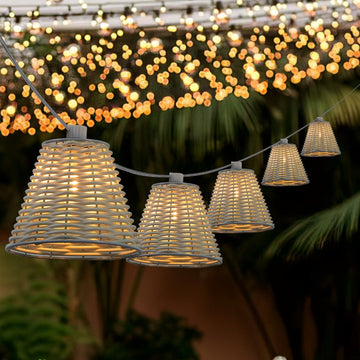 Payton 10-Light Indoor/Outdoor 10 ft. Classic Cottage Incandescent G40 Faux-Rattan Shaded String Lights